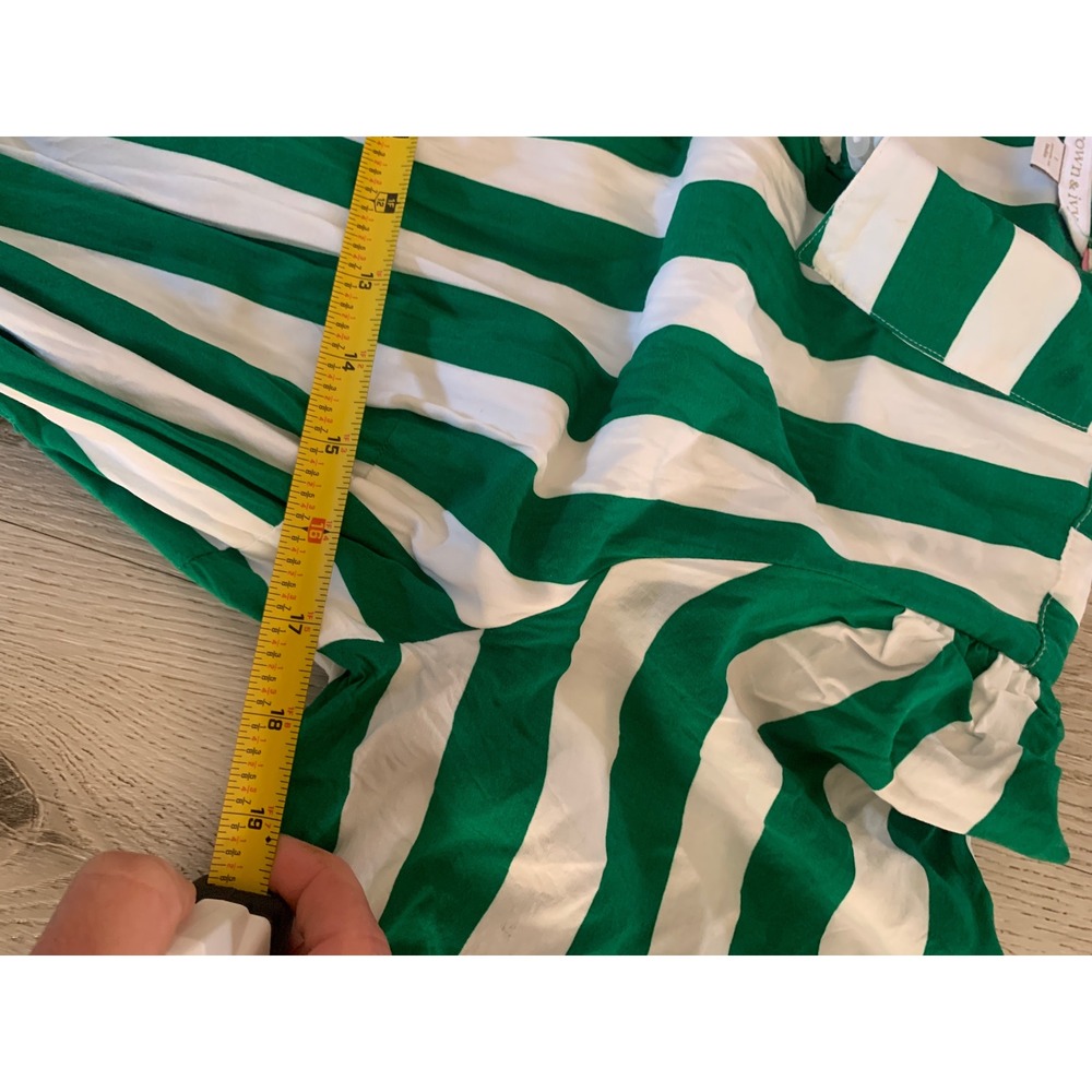 Crown & Ivy Green White Striped Midi Shirt Dress Puff Sleeve Belted Pockets L - Picture 8 of 11